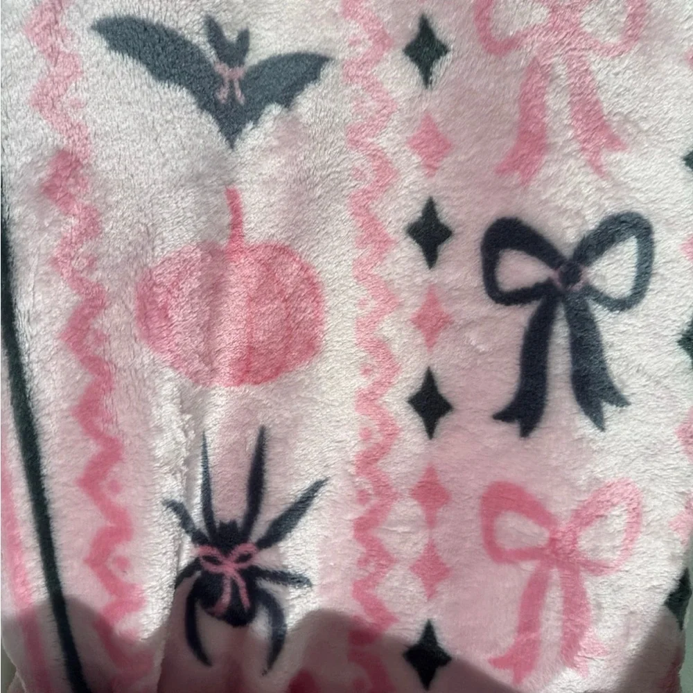 PINK Bow Halloween Throw with Bats and Spiders
